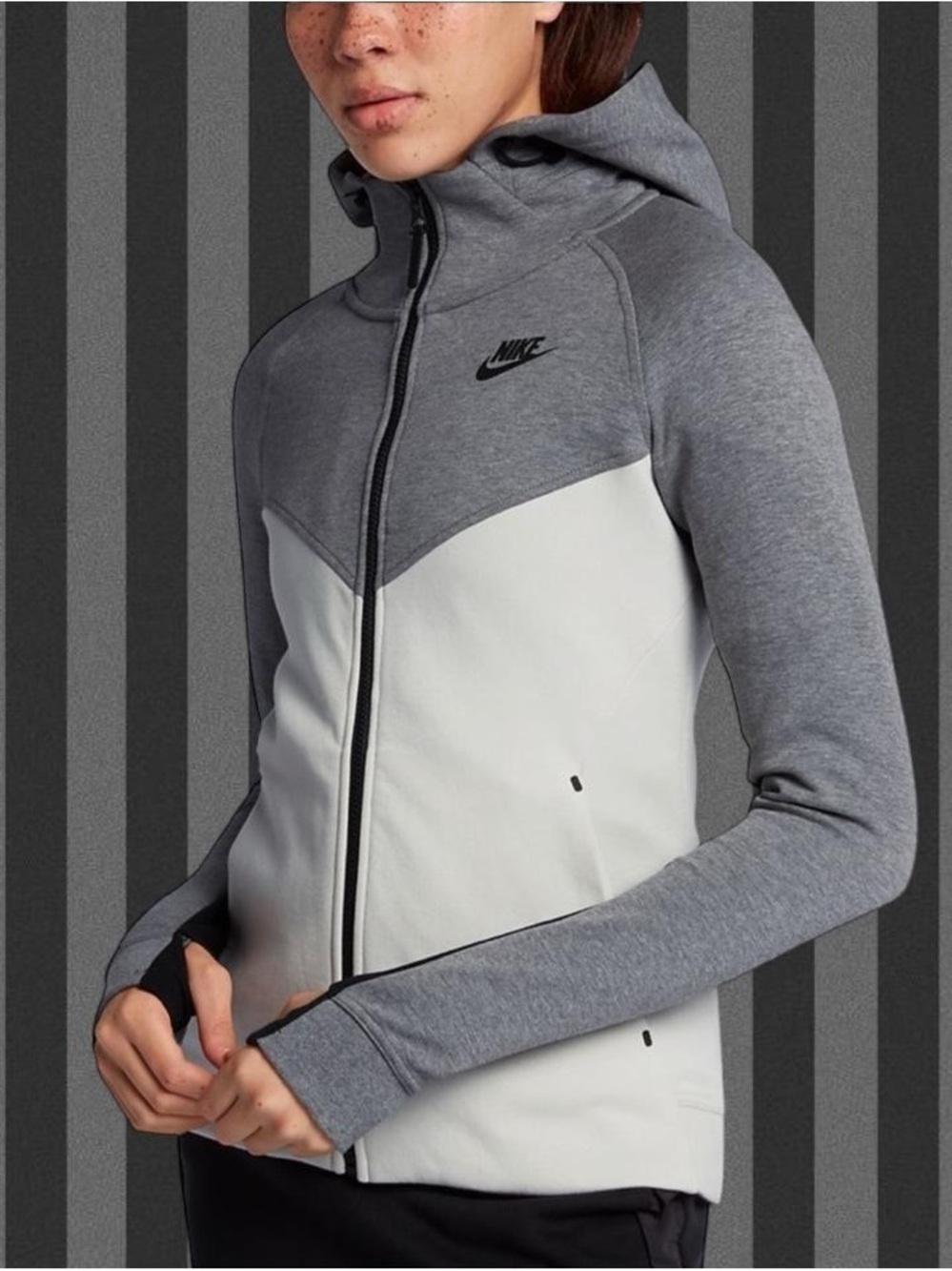 Nike Tech Grey and White Colorblock Hooded Zip Jacket